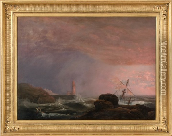 Shipwreck Off A Luminous Coast Oil Painting - James Emery
