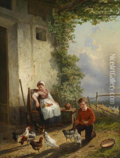 Idyllic Country Life Oil Painting - Henri De Beul