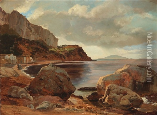 Coastal Scape From Capri Oil Painting - Anders Christian Lunde