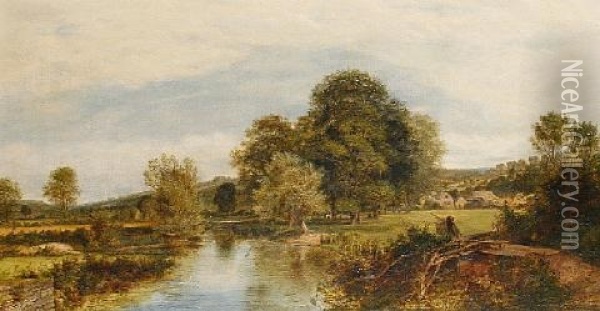 A Quiet Day, Ditchford Mill Stream, Worcestershire Oil Painting - Charles Marshall