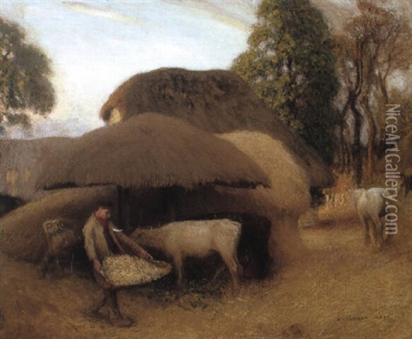 The Farmyard, Evening Oil Painting - Sir George Clausen
