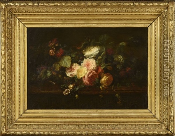 Bouquet De Roses Sur Un Entablement Oil Painting - Claude Sibuet