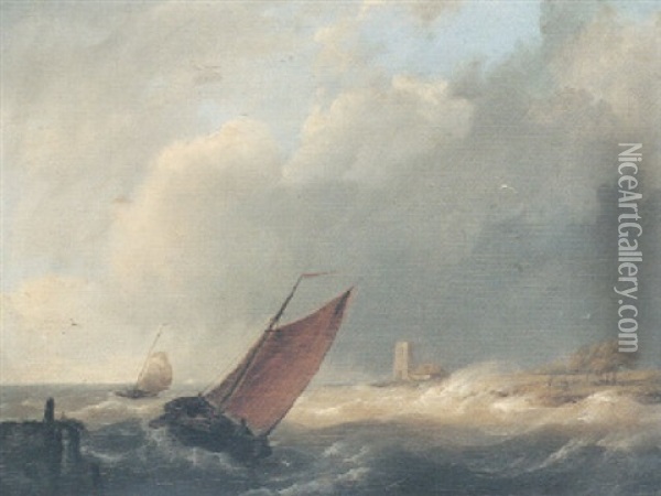 Shipping In A Choppy Sea Oil Painting - Hermanus Koekkoek the Younger