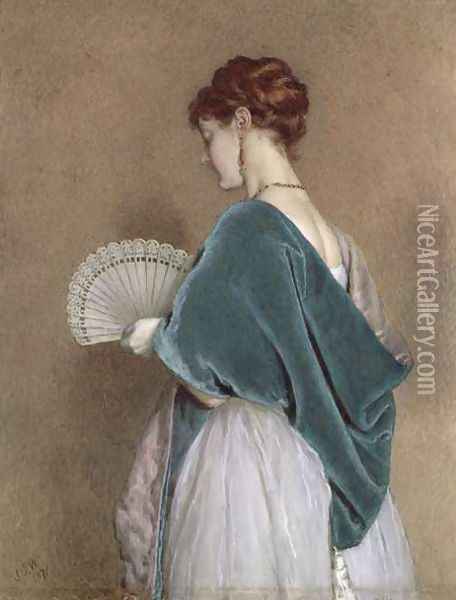 Woman with a Fan, 1871 Oil Painting - James Dawson Watson