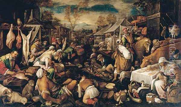 Market Scene Oil Painting - Jacopo Bassano (Jacopo da Ponte)