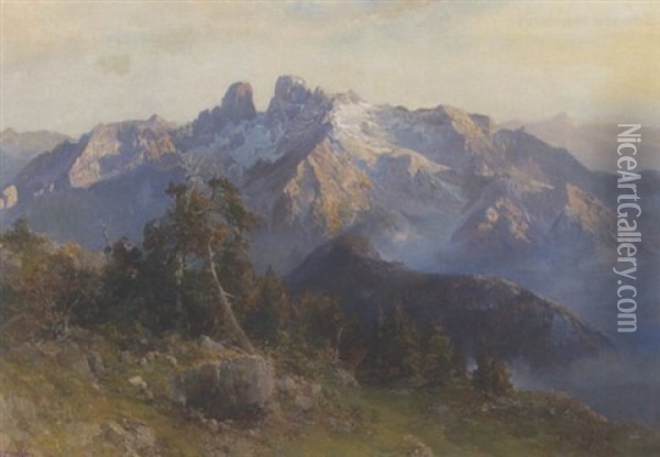 Morgen Im Hochgebirge - Blick Auf Den Monte Cristallo Oil Painting - Edward Theodore Compton