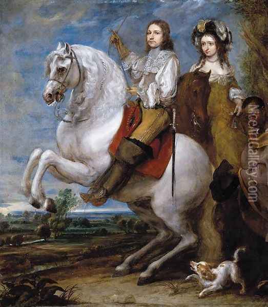Equestrian Portrait of a Couple Oil Painting - Gonzales Coques