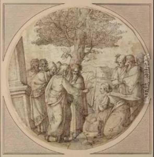 Cristo E L'adultera Oil Painting - Ercole Setti