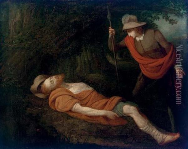 Orlando Finding His Brother In The Forest Oil Painting - Richard Westall