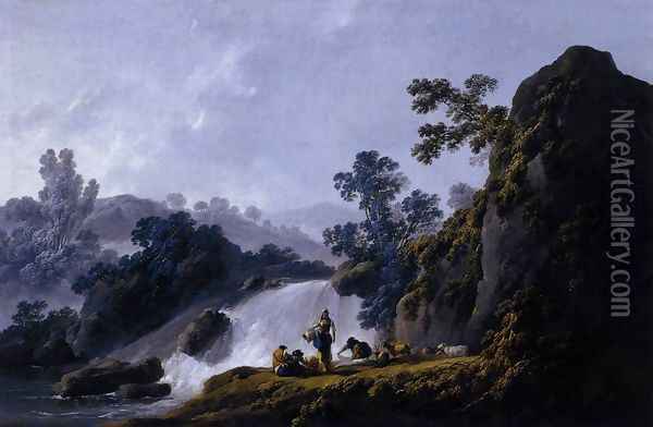 Landscape with Washerwomen 1792 Oil Painting - Jean-Baptiste Pillement