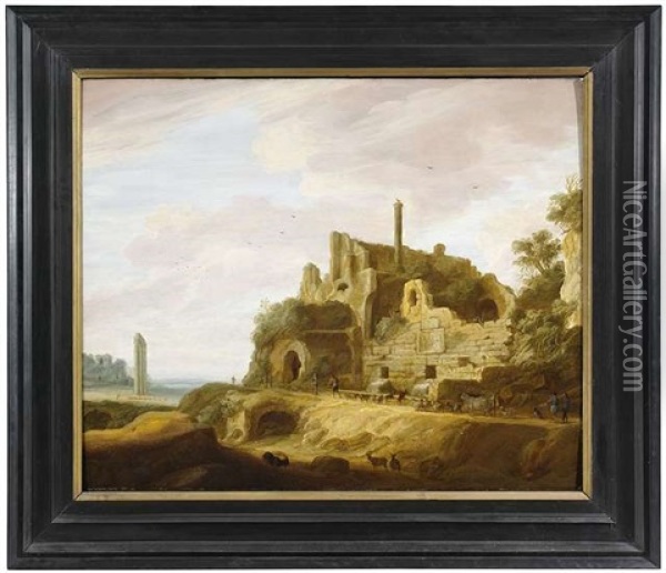Weite Landschaft Mit Antiken Ruinen Und Ziegenhirten Oil Painting - Pieter Anthonisz van Groenewegen