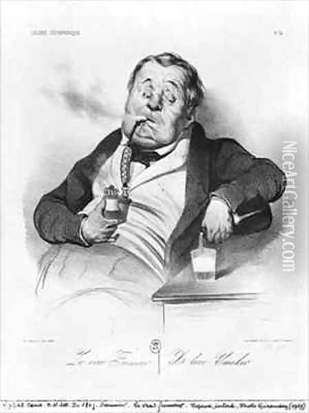 A true smoker from the series Galerie physionomique Oil Painting - Honore Daumier