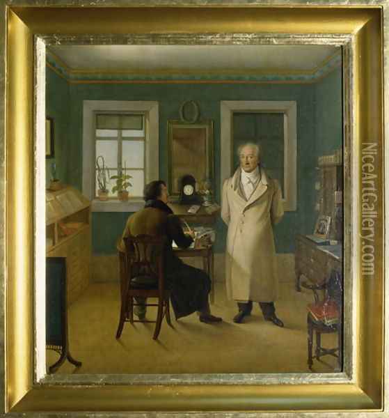 Goethe Dictating to his Clerk John, 1834 Oil Painting - Johann Joseph Schmeller