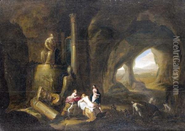 Badende Nymphen In Einer Minervagrotte. Oil Painting - Abraham van Cuylenborch