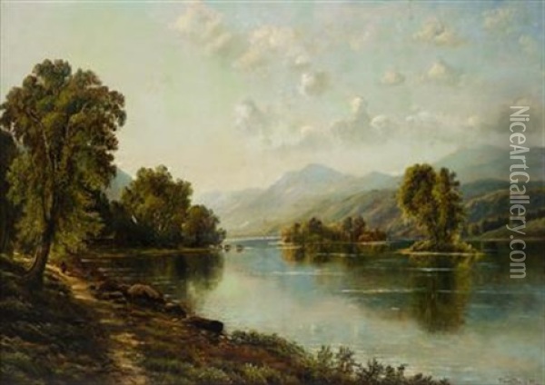 Lake Scene Oil Painting - Edmund Darch Lewis