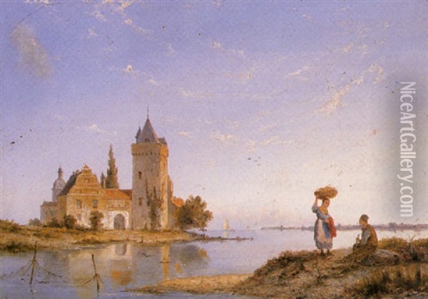 The Castle Of Bennebroek Near Haarlem, Holland Oil Painting - Pieter Cornelis Dommershuijzen