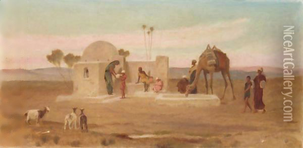 The Wayside Well And Water Trough Near Cairo Oil Painting - Frederick Goodall
