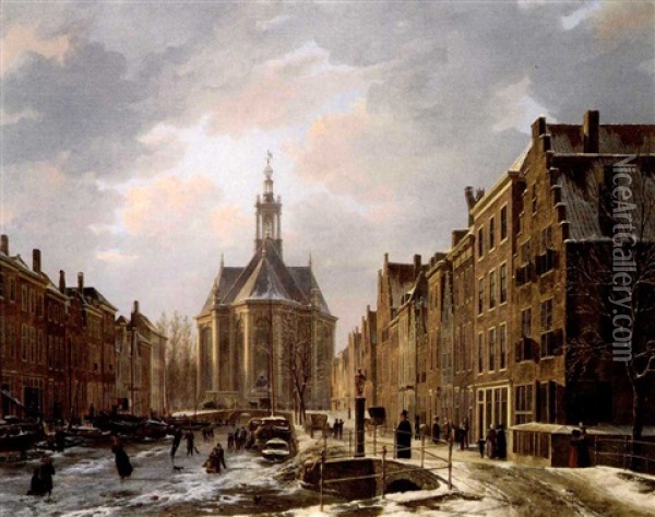 View Of The New Church In The Hague In Winter Oil Painting - Bartholomeus Johannes Van Hove
