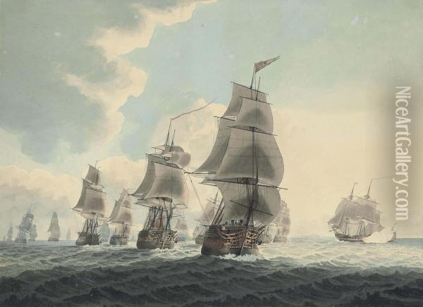 A Squadron Of The Royal Navy Running Down The Channel Oil Painting - Samuel Atkins