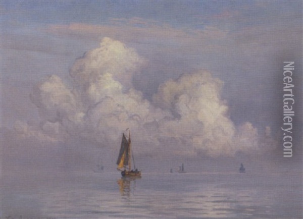 Sejlskibe Pa Stille Vand Oil Painting - Vilhelm Karl Ferdinand Arnesen