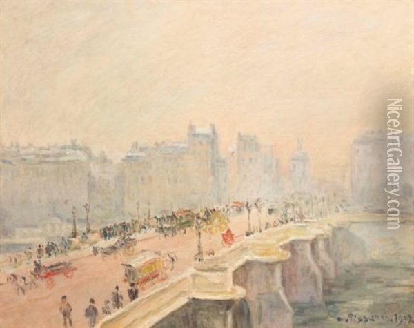 Le Pont-neuf, Effet De Neige Et Brouillard Oil Painting - Camille Pissarro