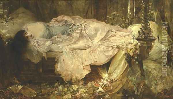 Sleeping Woman Oil Painting - Franciszek Zmurko