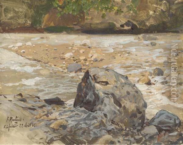 Study Of A Rocky Riverbed Oil Painting - Franz Roubaud