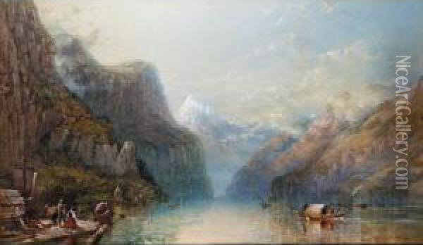 Bay Of Uri, Lake Lucerne From The Left Bank Oil Painting - William Collingwood Smith