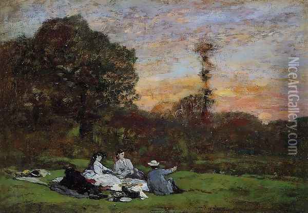 Luncheon on the Grass, the Family of Eugene Manet Oil Painting - Eugene Boudin