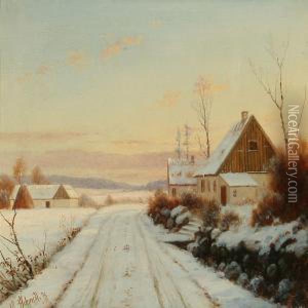 Village Road At Winter Time Oil Painting - Alexander Schmidt