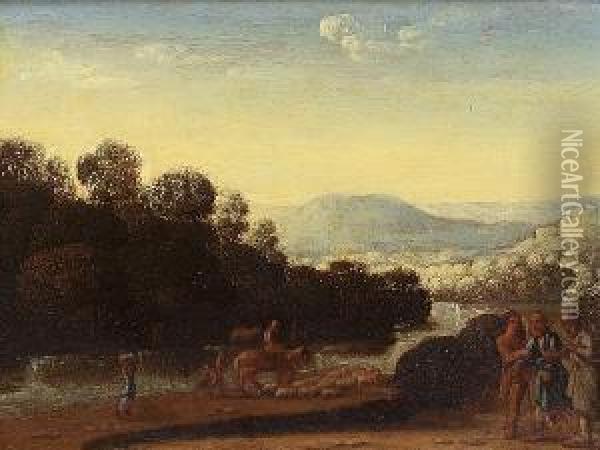 A River Landscape With Christ On The Road To Emmaus Oil Painting - Adam Elsheimer