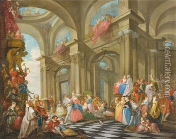 A Venetian Fete Oil Painting - Ernest Barthelemy Michel