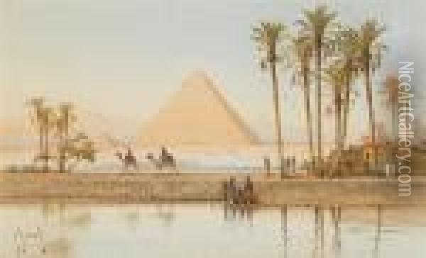 Scene On The Nile Near The Pyramids Oil Painting - Spyridon Scarvelli