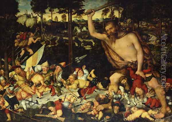 Hercules Awakes and Drives off the Pygmies, 1551 Oil Painting - Lucas The Younger Cranach