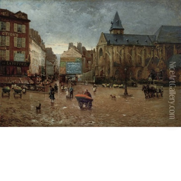 Early Morning Near L'eglise De St. Medard, Paris Oil Painting - Henri Gaston Darien