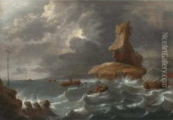 A Seascape With Oil Painting - Cornelis Mahu