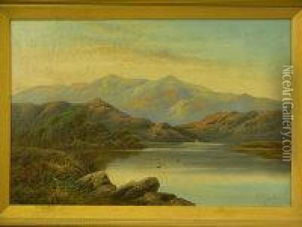 Lake District Or Scottish Loch Scenes Oil Painting - Charles Leslie