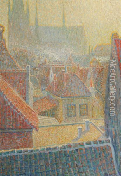 Gezicht Op De Kerk In Woerden; A View Of Woerden Oil Painting - Leo Gestel
