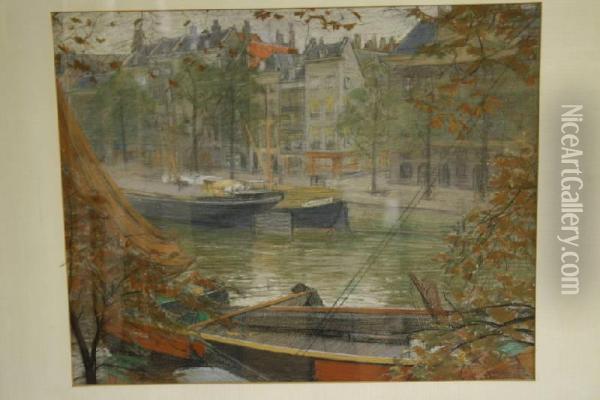 Boten Op Stadsgracht Oil Painting - Max Alexander Alandt