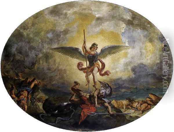 St Michael defeats the Devil Oil Painting - Eugene Delacroix