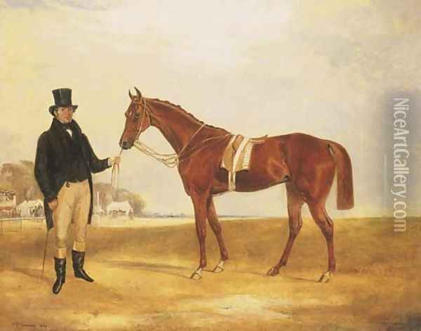 Zillot, a Chestnut Racehorse, held by his owner, Mr. F.R. Price on a racecourse Oil Painting - Francis Calcraft Turner