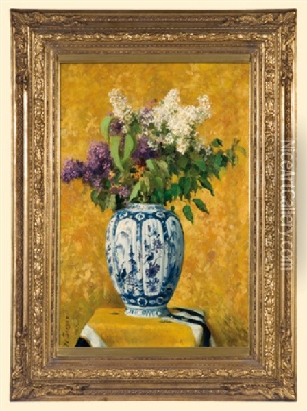 Still Life With Lilacs Oil Painting - Hermann Seeger