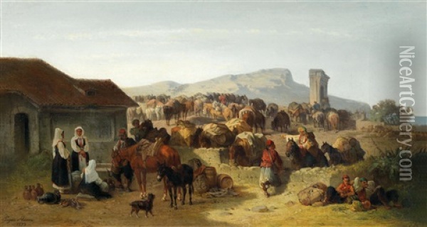 Rast Der Kaufleute An Der Dalmatischen Kuste Oil Painting - Eugen Adam