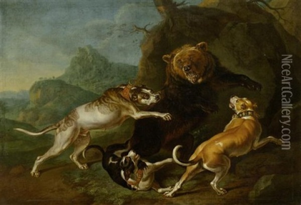 Gegenstucke: Wildschwein- Und Barenjagd (pair) Oil Painting - Philipp Ferdinand de Hamilton