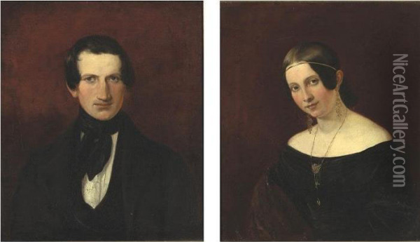 A Pair Of Portraits: A Gentleman And A Lady Oil Painting - Henry Inman