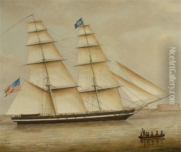 An American Revenue Cutter In New York Harbor Oil Painting - Thomas Birch