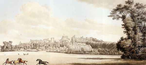 View Of Windsor Castle And Part Of The Town From The Spital Hill Oil Painting - Paul Sandby