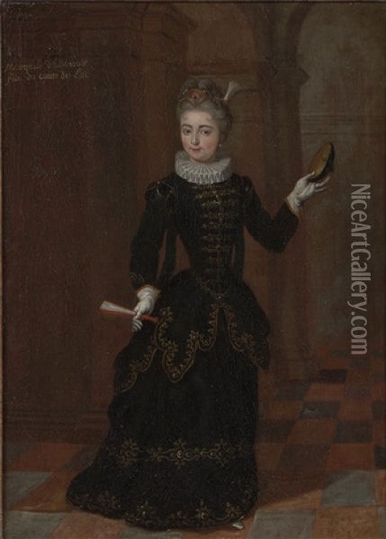 A Portrait Of An Elegant Lady On Her Way To A Ball, Small Full Length, Holding A Mask And Fan, Traditionally Identified As The Marchioness D