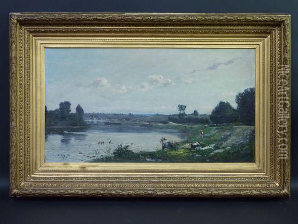  Lavandieres Au Bord De La Seine  Oil Painting - Hippolyte Camille Delpy