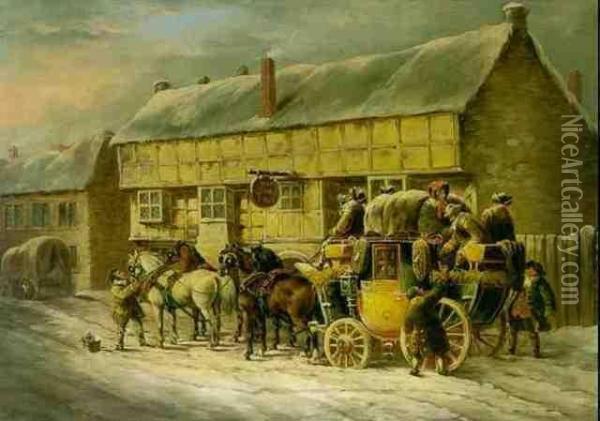 Bristol To Bath Outside The George Inn Oil Painting - John Charles Maggs